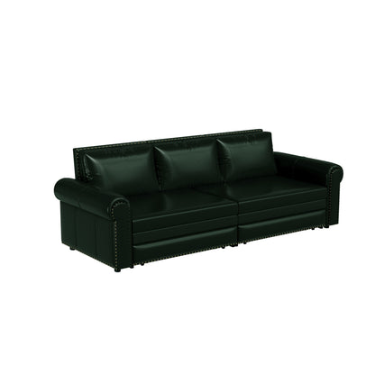 3 In 1 Convertible Sleeper Sofa With Nailhead Trim &amp; Rolled Arm