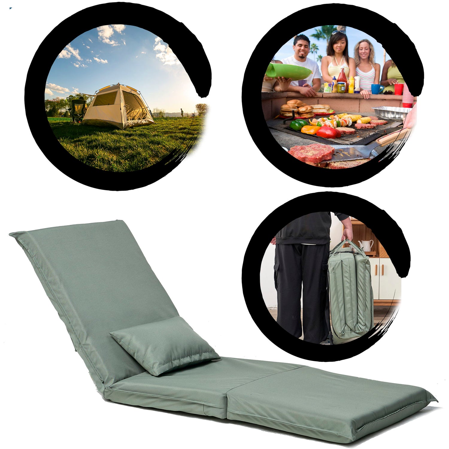 Foldable Portable Camping Chair With Carry Bag 14 Position Adjustable Recliner For Adults Cotton &amp; Metal Frame For Outdoor Travel, Picnic, Or BBQ - Light Green