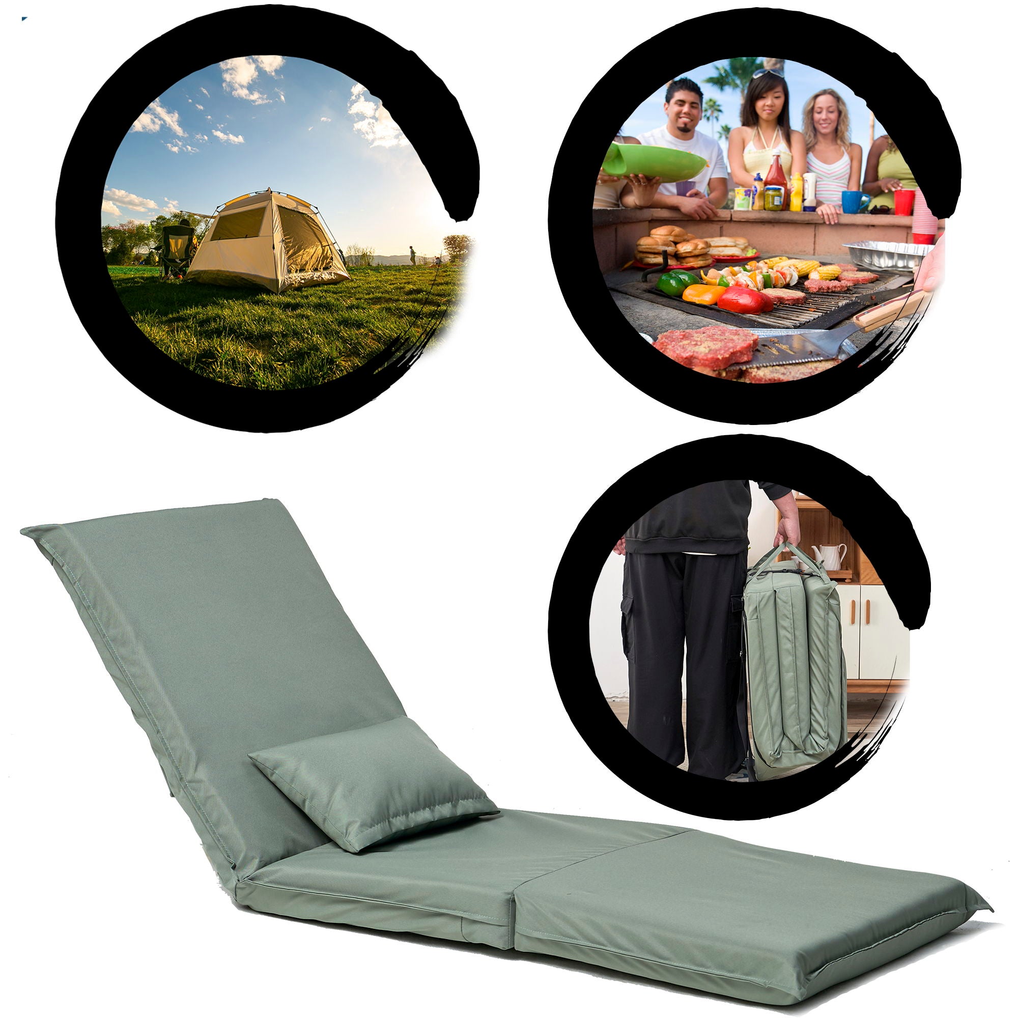 Foldable Portable Camping Chair With Carry Bag 14 Position Adjustable Recliner For Adults Cotton &amp; Metal Frame For Outdoor Travel, Picnic, Or BBQ - Light Green