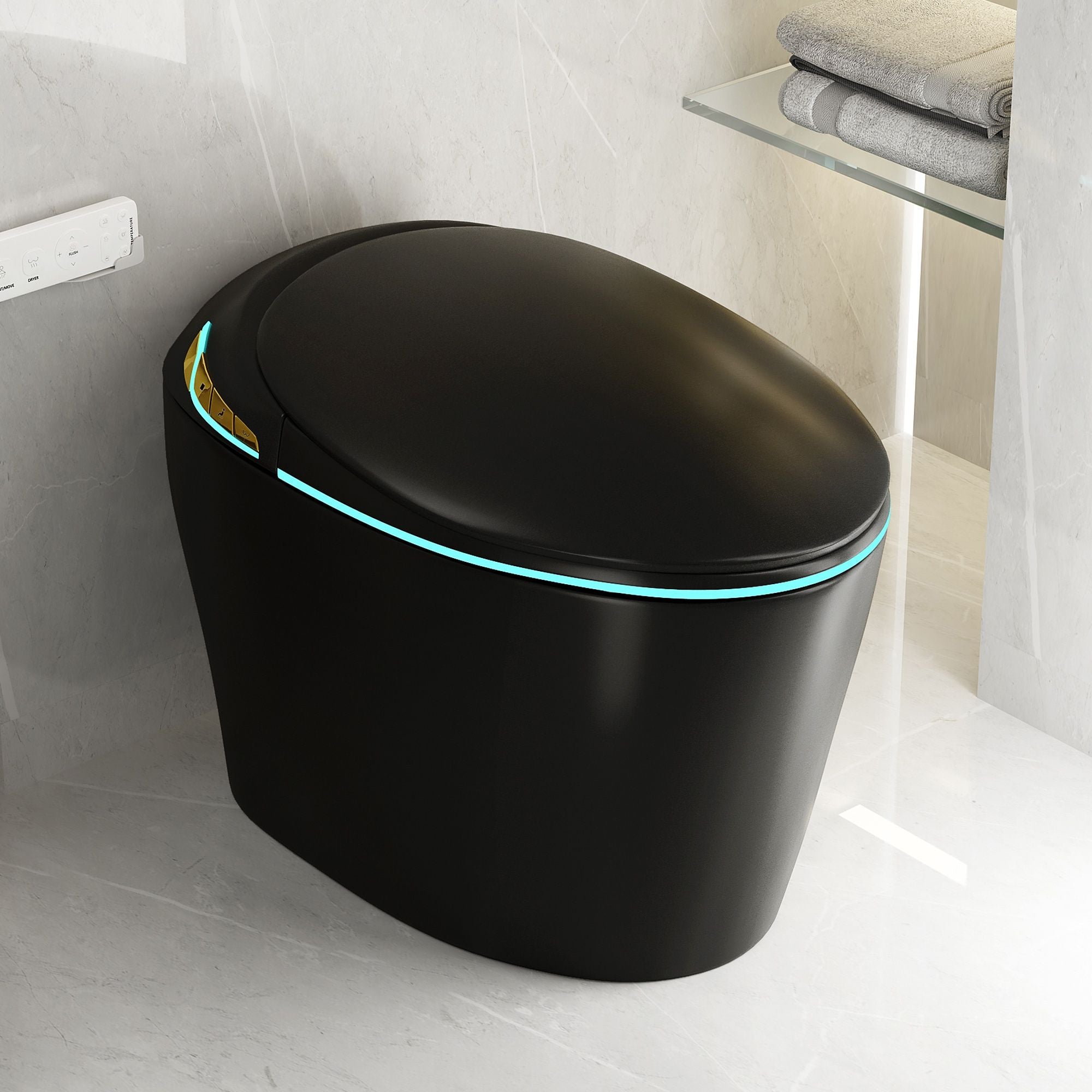 Unique Smart Toile With Built In Bidet, Auto Open / Close Seat, Foot Sensor, LED Display, Night Light, Warm Water &amp; Dryer Ceramic