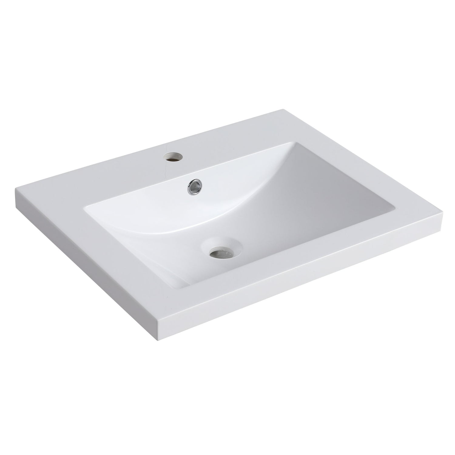 Bathroom Vanity Top With Integrated Sink, Center Basin, 1 Piece Countertop With Pre Drilled Faucet Hole - Glossy White