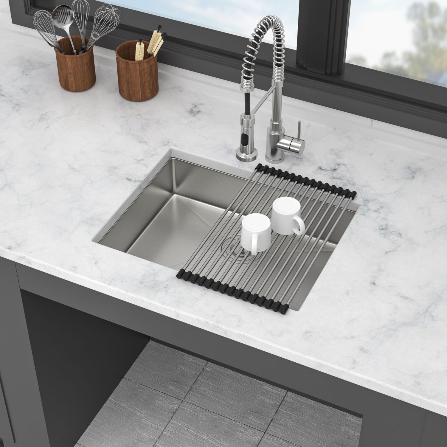 Ada-Compliant 23&quot; Undermount Sink, Low Depth Single Bowl - Brushed Nickel