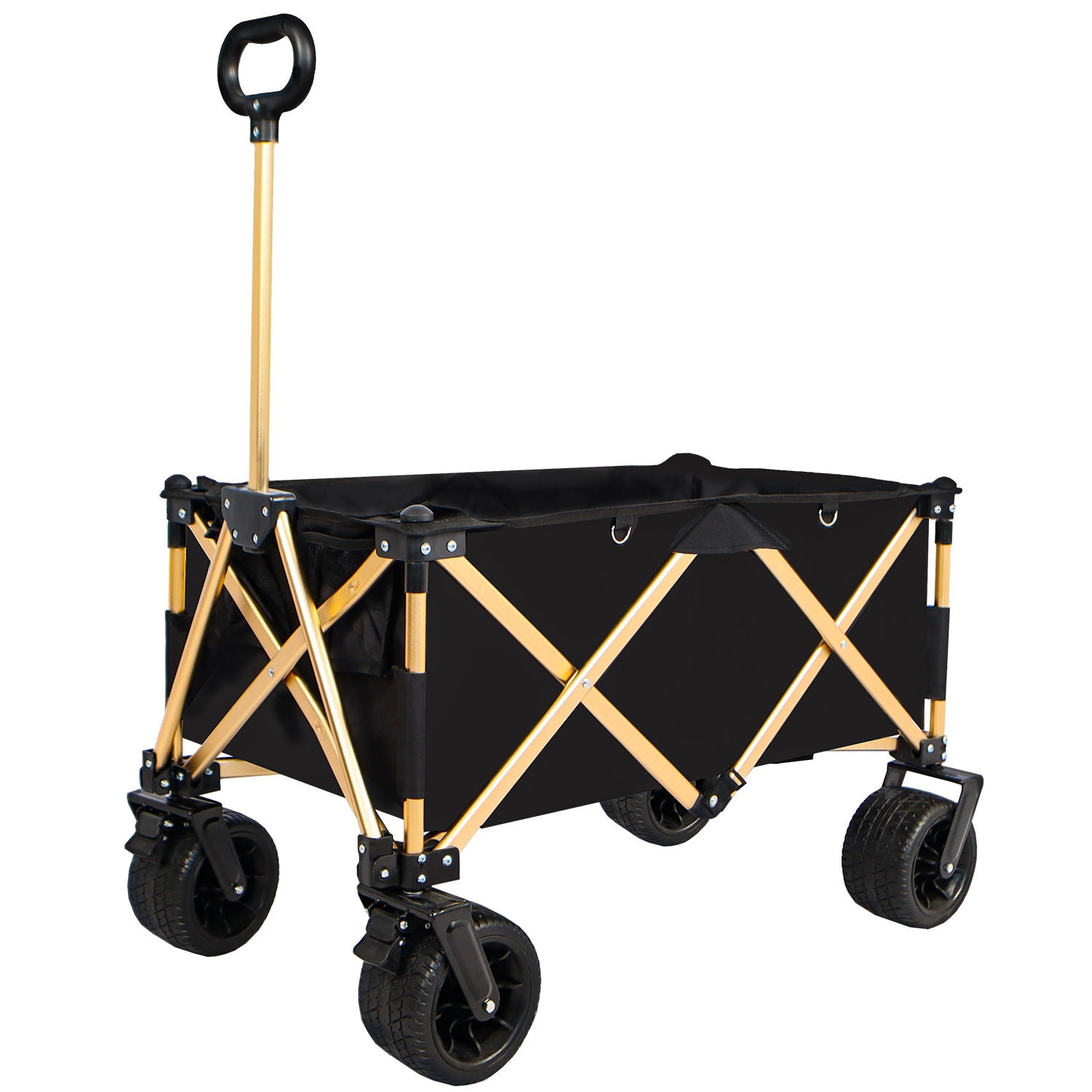 Aluminum Alloy Folding Wagon, Heavy Duty Utility Beach Wagon Cart For Sand With Big Wheels, Adjustable Handle &amp; Drink Holders For Shopping, Camping, Garden And Outdoor