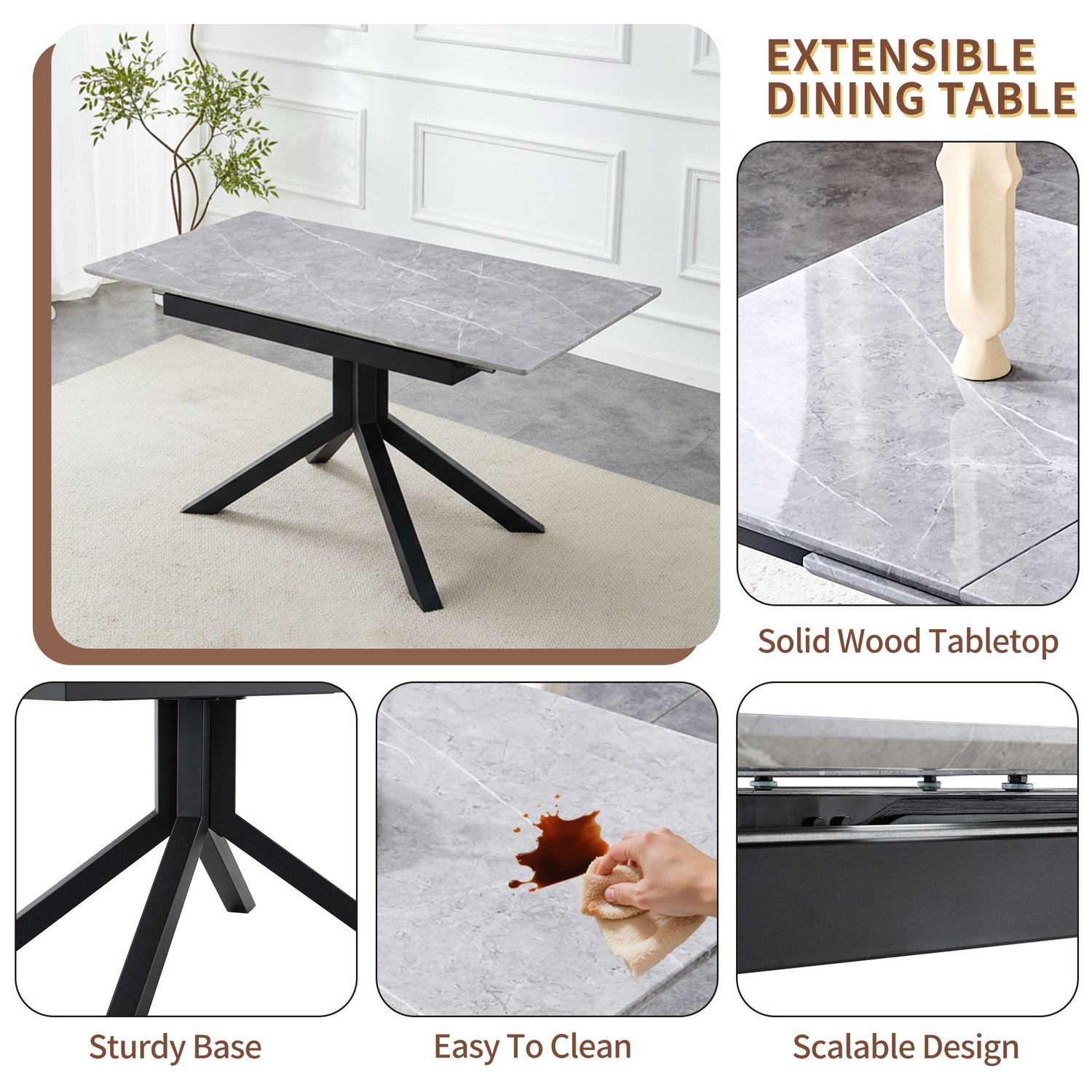 Rectangular Dining Table With Geometric Legs For Dining Room - Light Gray