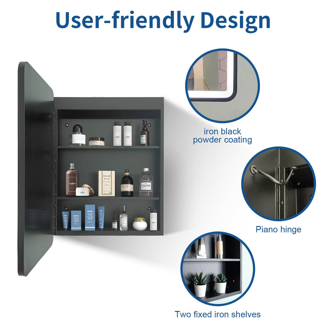 24X30&quot; Led Black Framed Wall Mount Medicine Cabinet With Mirror Anti - Fog Function 3 Colors With Light - Black