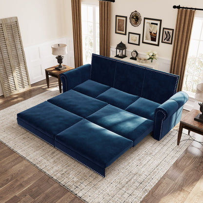 3 In 1 Convertible Sleeper Sofa With Nailhead Trim &amp; Rolled Arm