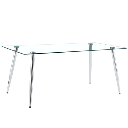 Modern Rectangular Glass Dining Table For 4 - 6 People With Tempered Glass Countertop