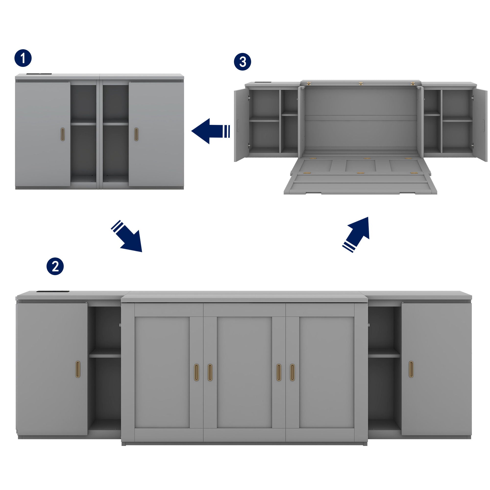 Murphy Bed With Shelves, Cabinets And USB Ports