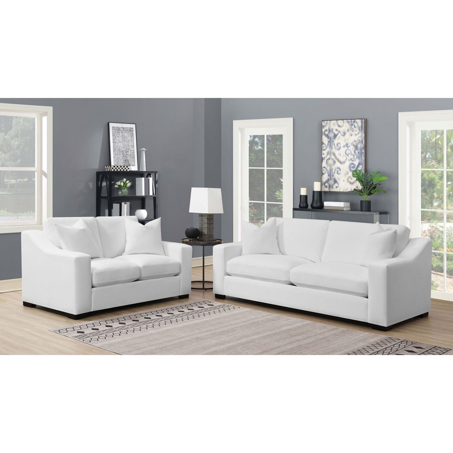 Chelan - 2 Piece Upholstered Sloped Arm Sofa Set - White