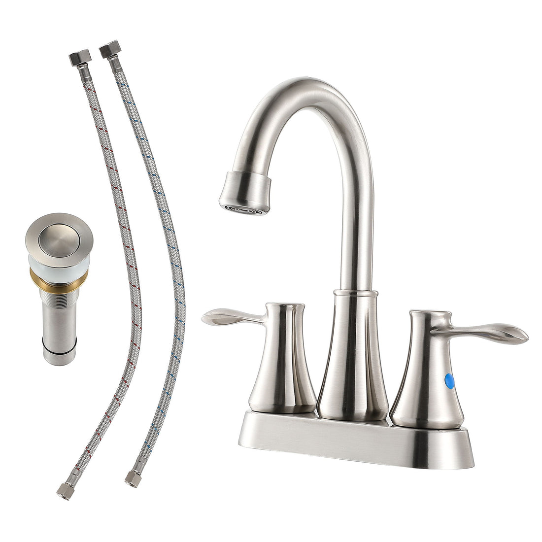 4&quot; Centerset Bathroom Faucet With Pop Up Drain And Water Supply Lines - Brushed Nickel
