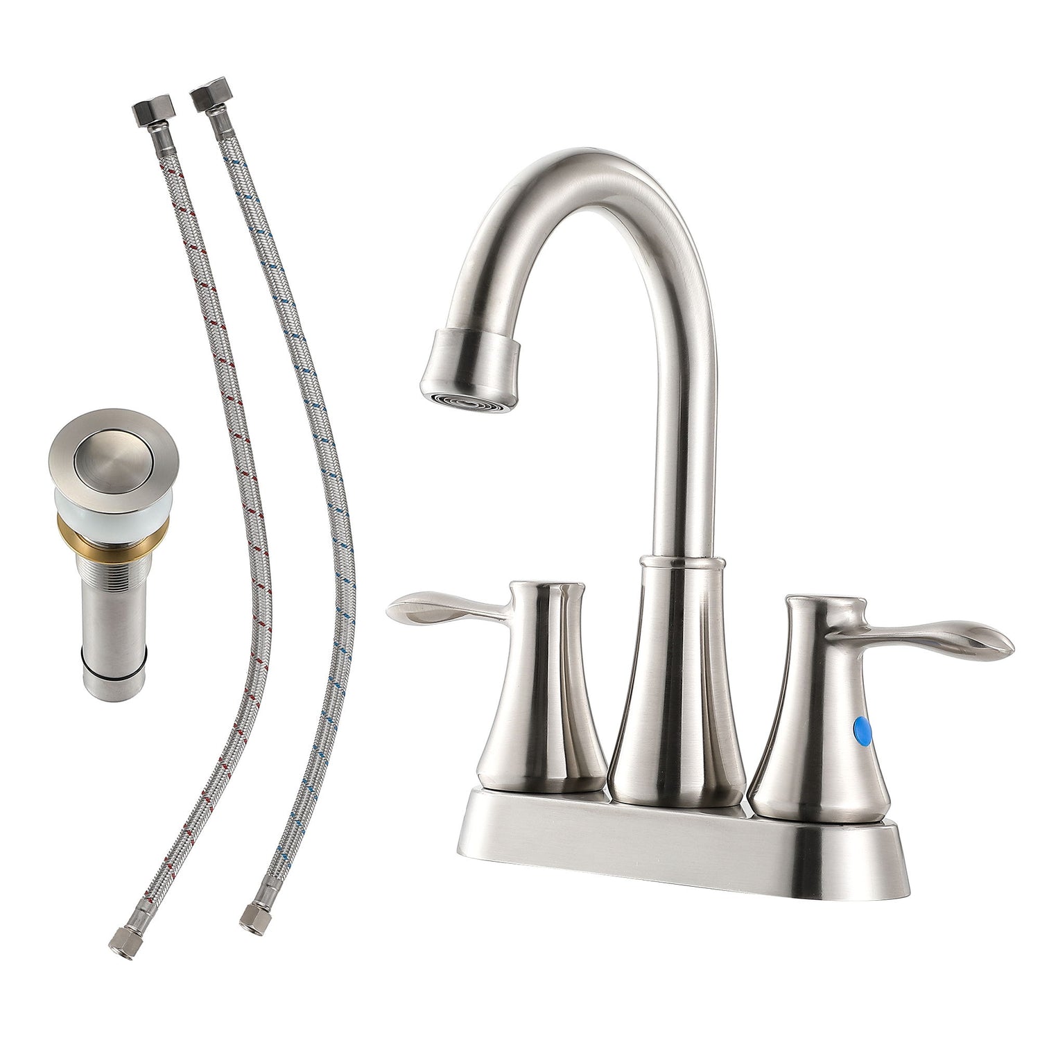 4&quot; Centerset Bathroom Faucet With Pop Up Drain And Water Supply Lines - Brushed Nickel