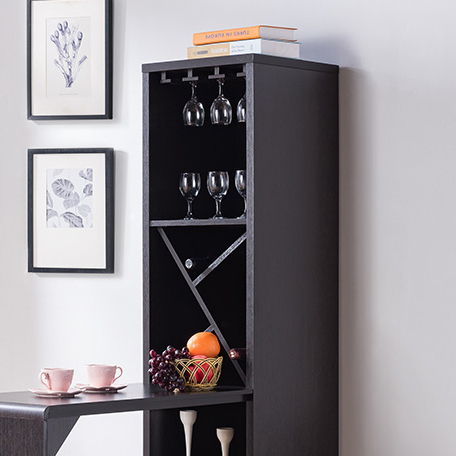 Bar Cabinet, Extended Table Kitchen Cabinet With Wine Bottle Compartment &amp; Open Shelving - Red Cocoa