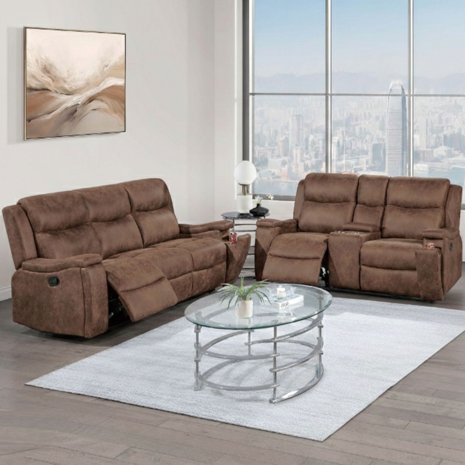 Modern Manual Motion Living Room Set &amp; Hidden Cup Holders