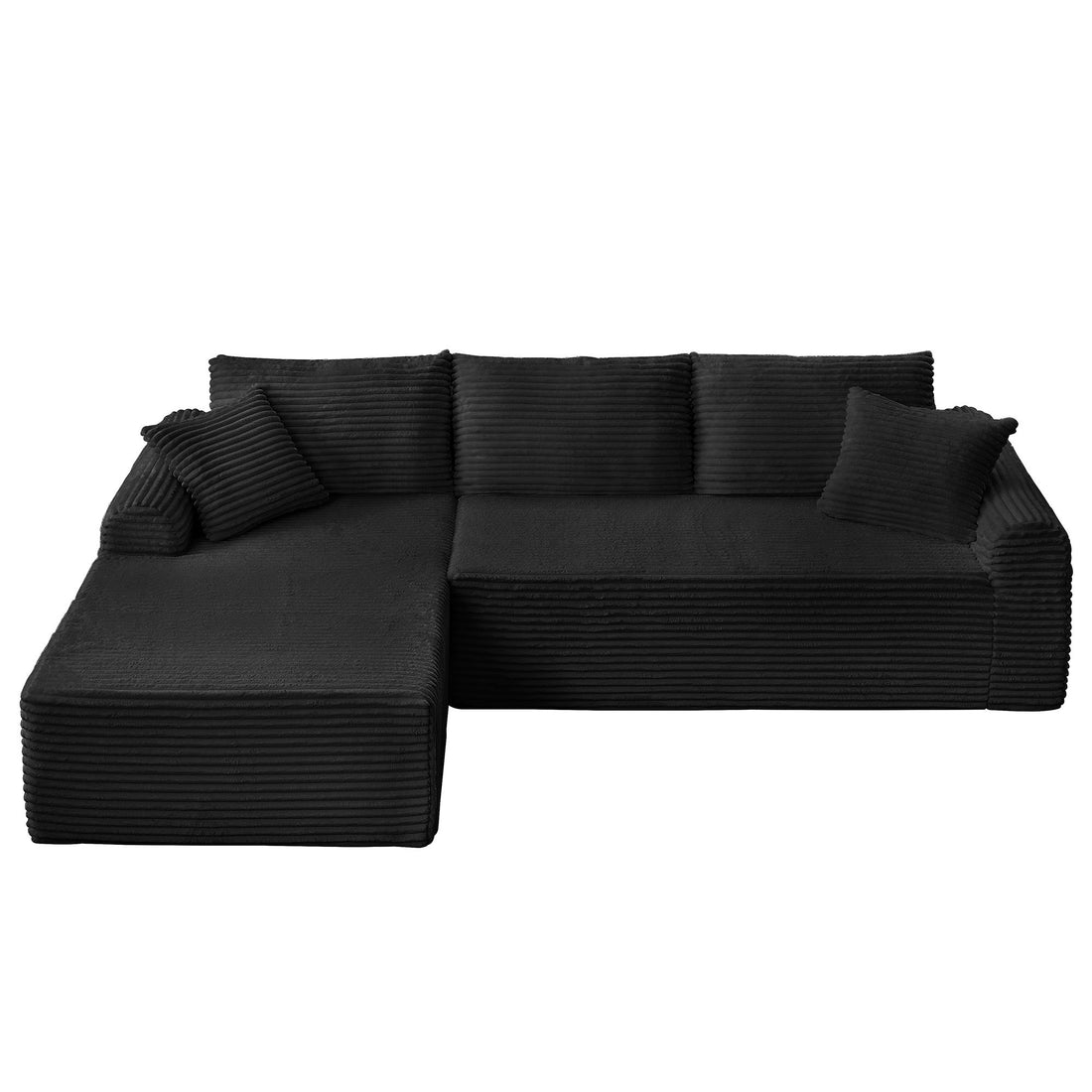 Modular Corduroy Sectional With Arched Armrests, Includes 3 Back Cushions &amp; 2 Throw Pillows