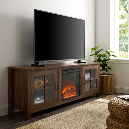Modern Farmhouse 2 Door Glass Windowpane 70&quot; TV Stand For 80&quot; TVs