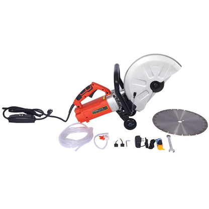 14&quot; Electric Cut Off Saw Wet / Dry Concrete Saw Cutter With Guide Roller And Water Line Attachment, 3000W - Black / Silver