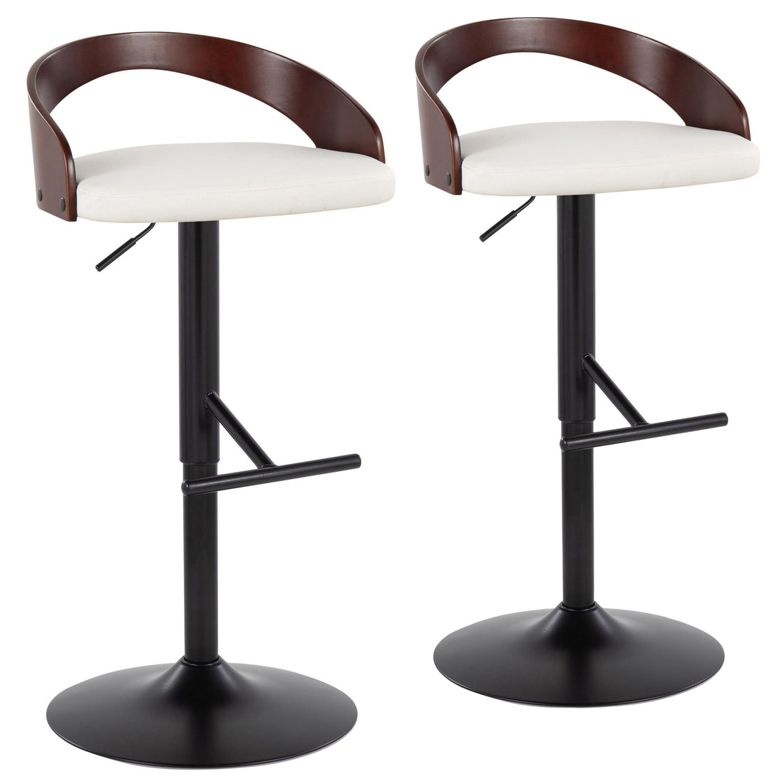 Grotto - Contemporary Adjustable Barstool With Swivel &amp; Straight T Footrest (Set of 2)