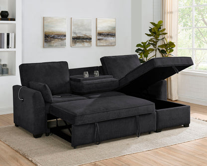 Ember - 92&quot;W Fabric Sleeper Sectional with Reversible Storage Chaise