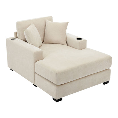 Oversized Chaise Lounger Modern Style Sofa Couch, With Pillows, Charge Station &amp; Cup Holders
