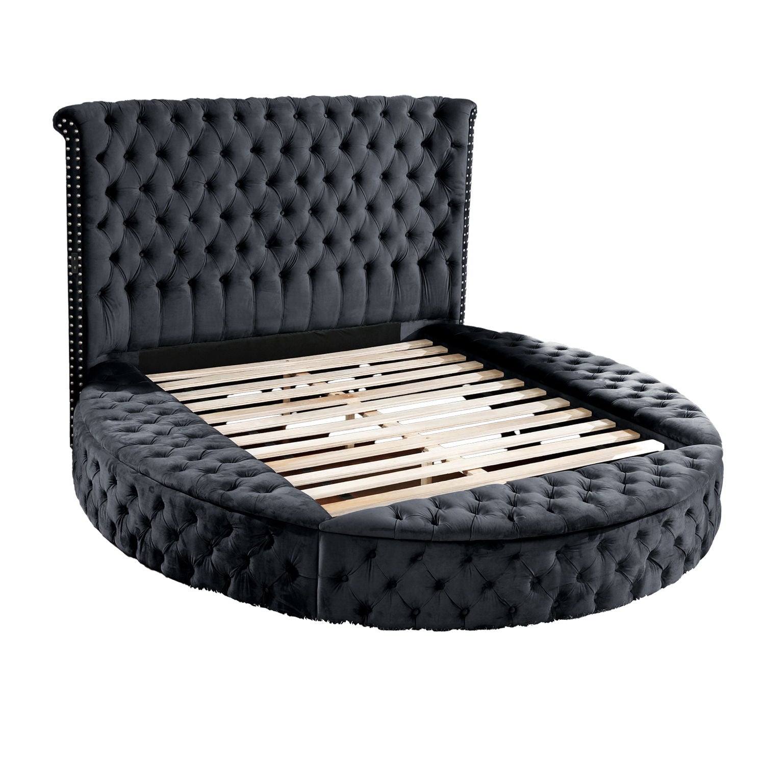 Hazel - Queen Size Tufted Storage Bed &amp; Bluetooth Speakers, USB Port - Black