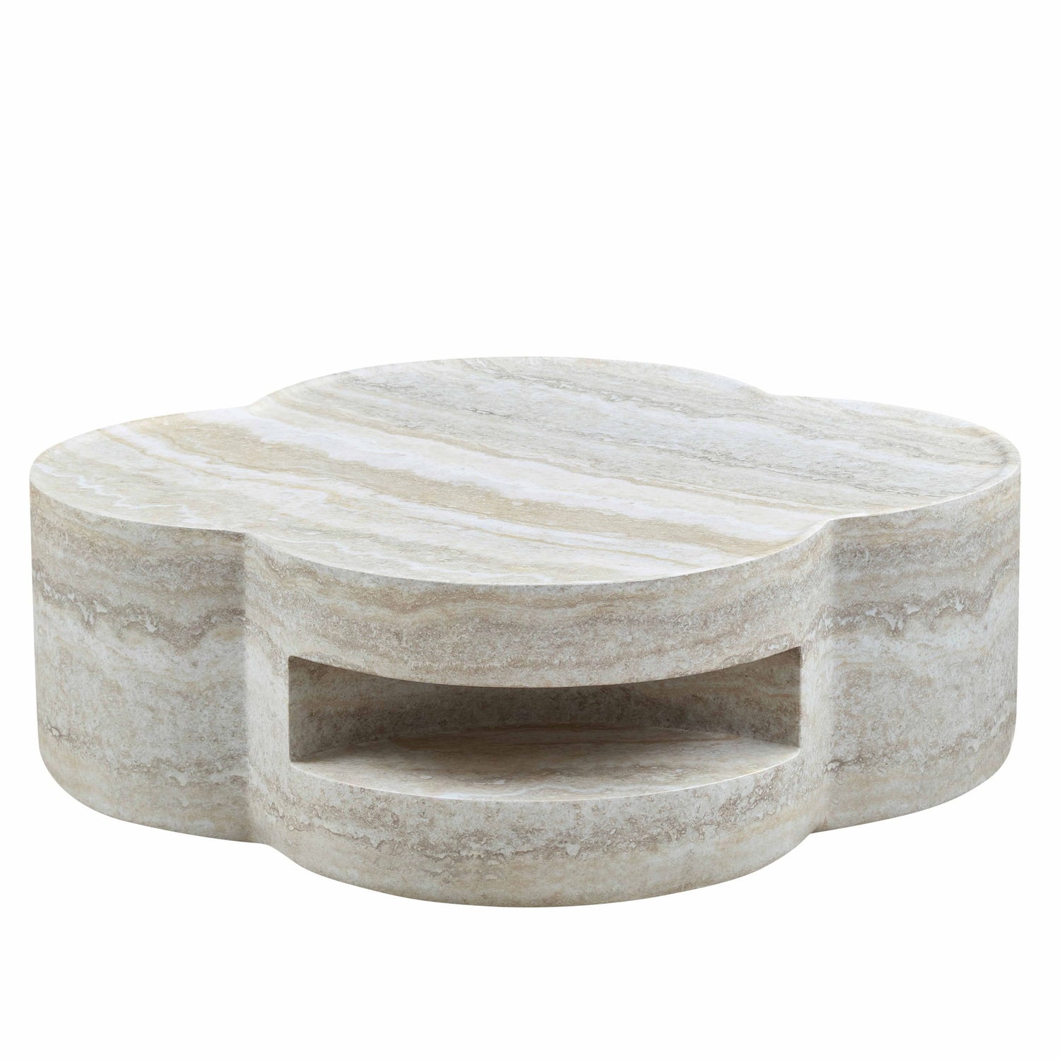 Clover Round Coffee Table With Open Storage - Marble