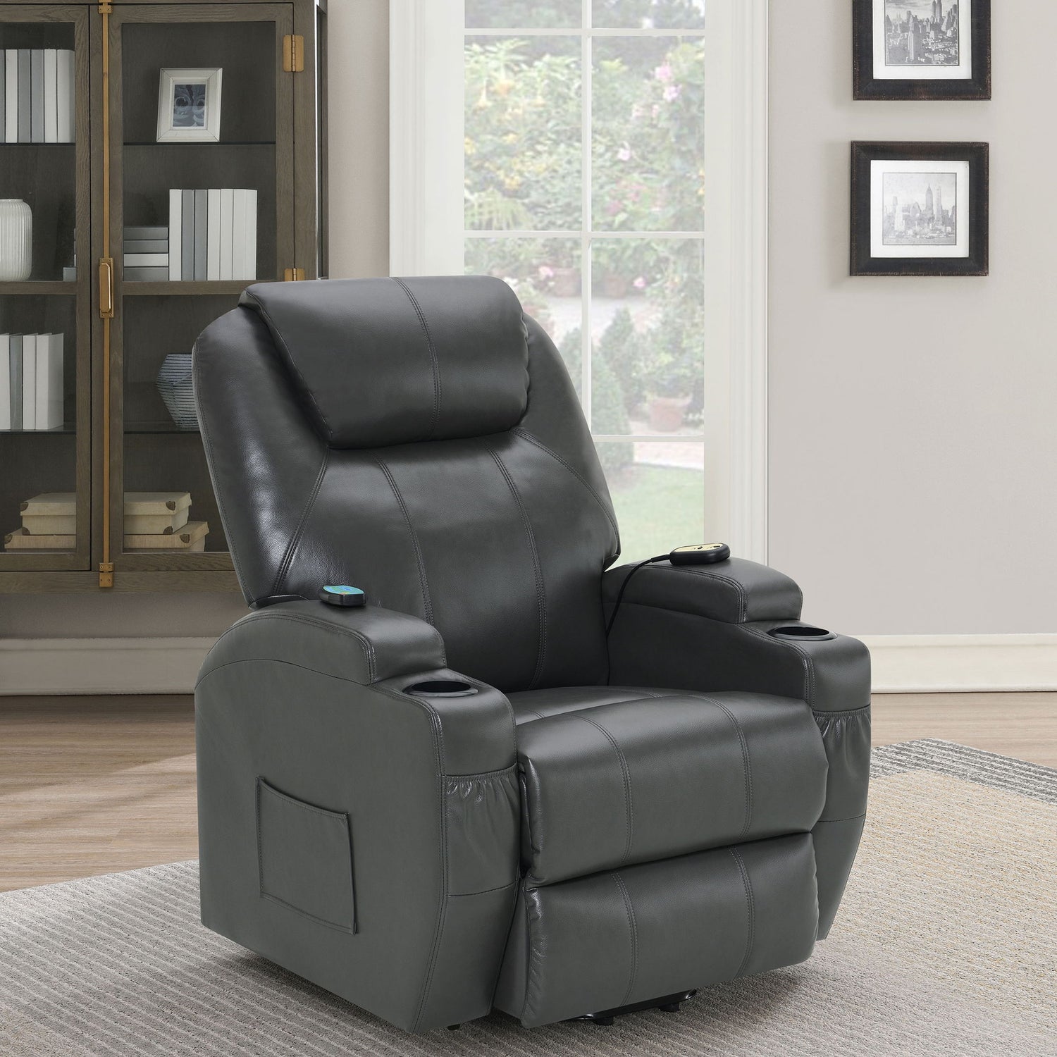 Rexford - Power Lift Recliner Chair With Massage Comfort With Lift Assist, Heat &amp; Massage Features - Charcoal Gray
