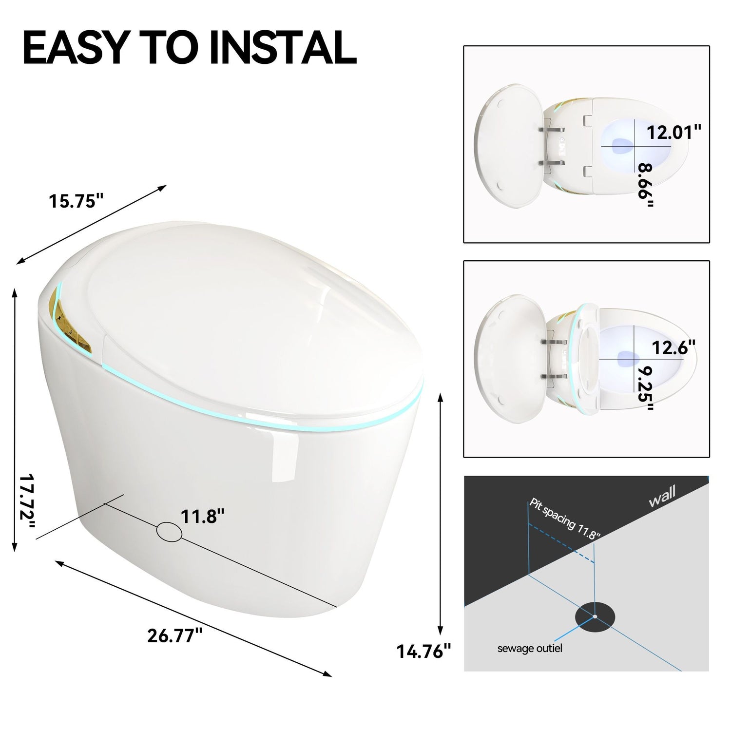 Unique Smart Toile With Built In Bidet, Auto Open / Close Seat, Foot Sensor, LED Display, Night Light, Warm Water &amp; Dryer Ceramic
