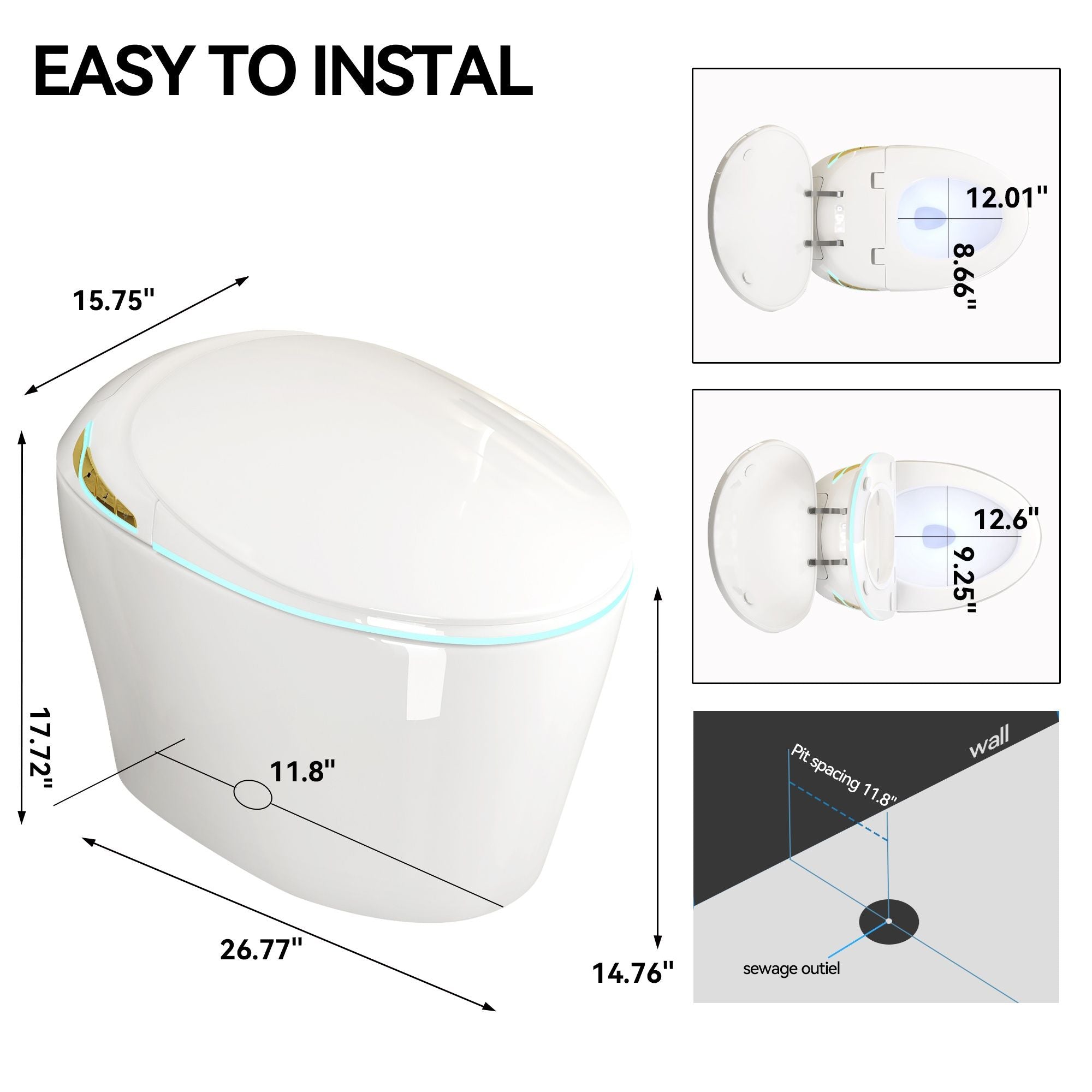 Unique Smart Toile With Built In Bidet, Auto Open / Close Seat, Foot Sensor, LED Display, Night Light, Warm Water &amp; Dryer Ceramic