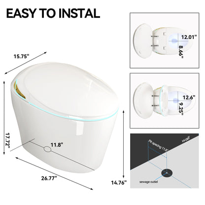 Unique Smart Toile With Built In Bidet, Auto Open / Close Seat, Foot Sensor, LED Display, Night Light, Warm Water &amp; Dryer Ceramic