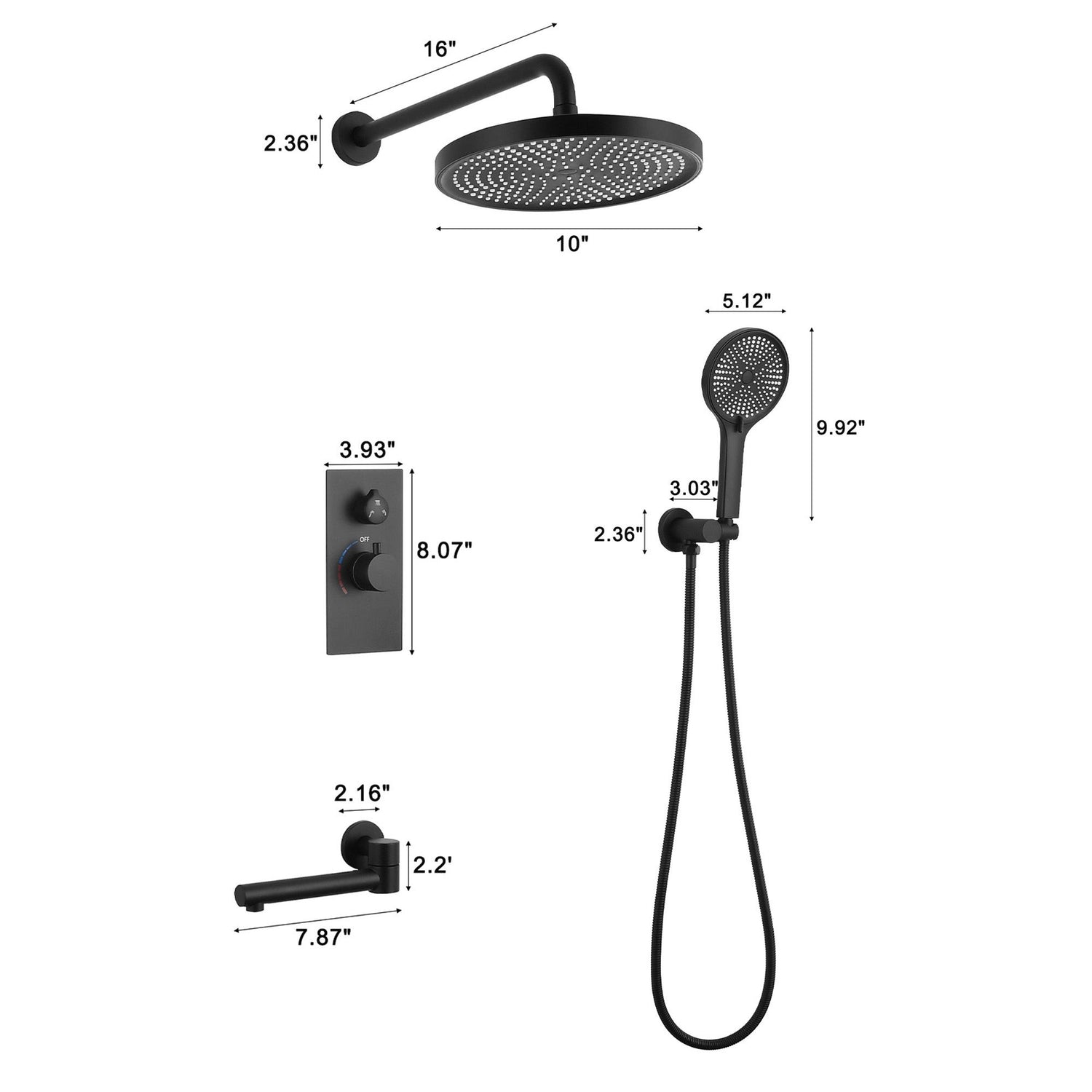 10&quot; Shower System Set With Control Valve And Overhead Shower