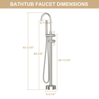 Freestanding Bathtub Faucet Floor Mount Tub Filler With Swivel Gooseneck Spout And Cylinder Handheld