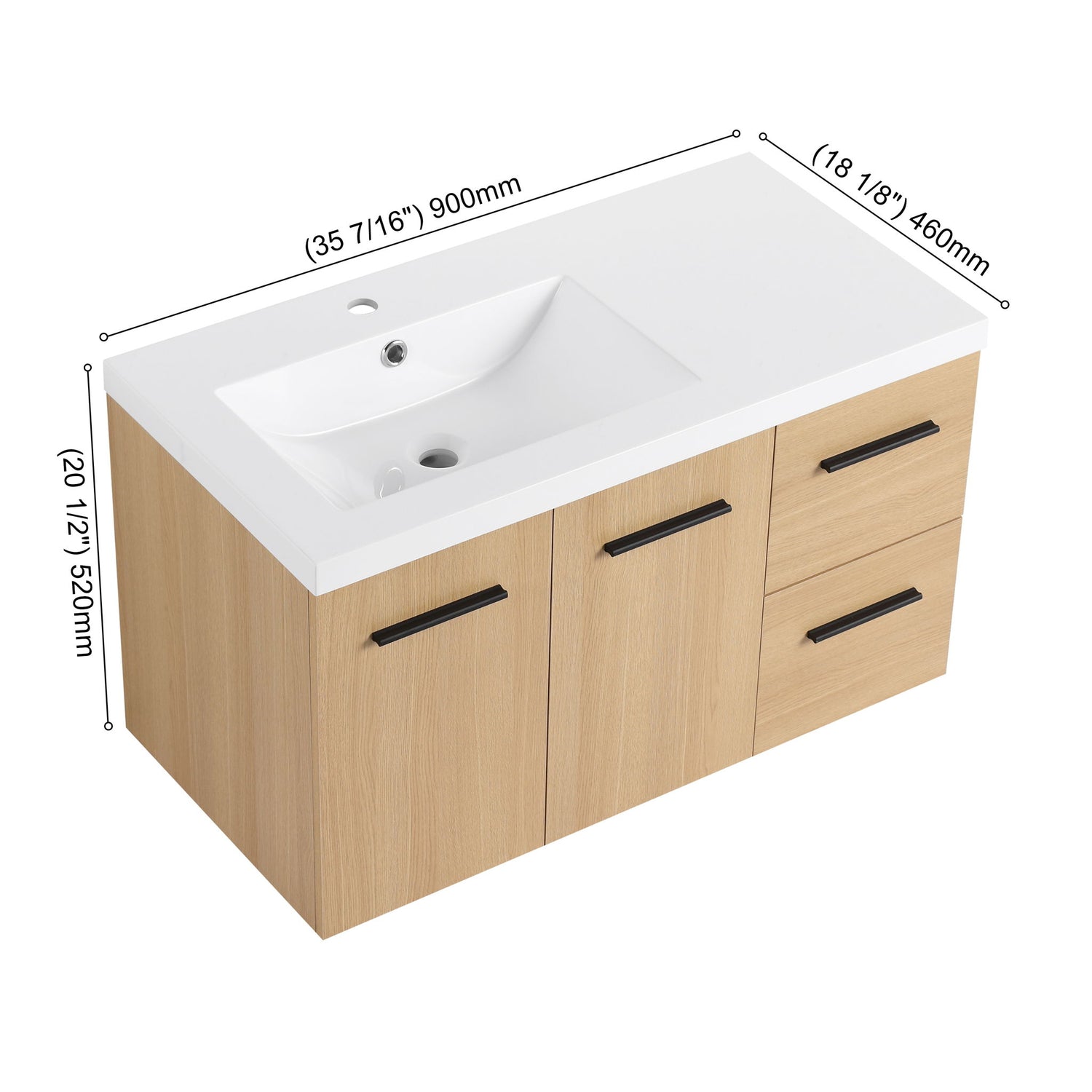 Wall Mounted Floating Bathroom Vanity With Sink, Door &amp; Drawers Modular Cabinet