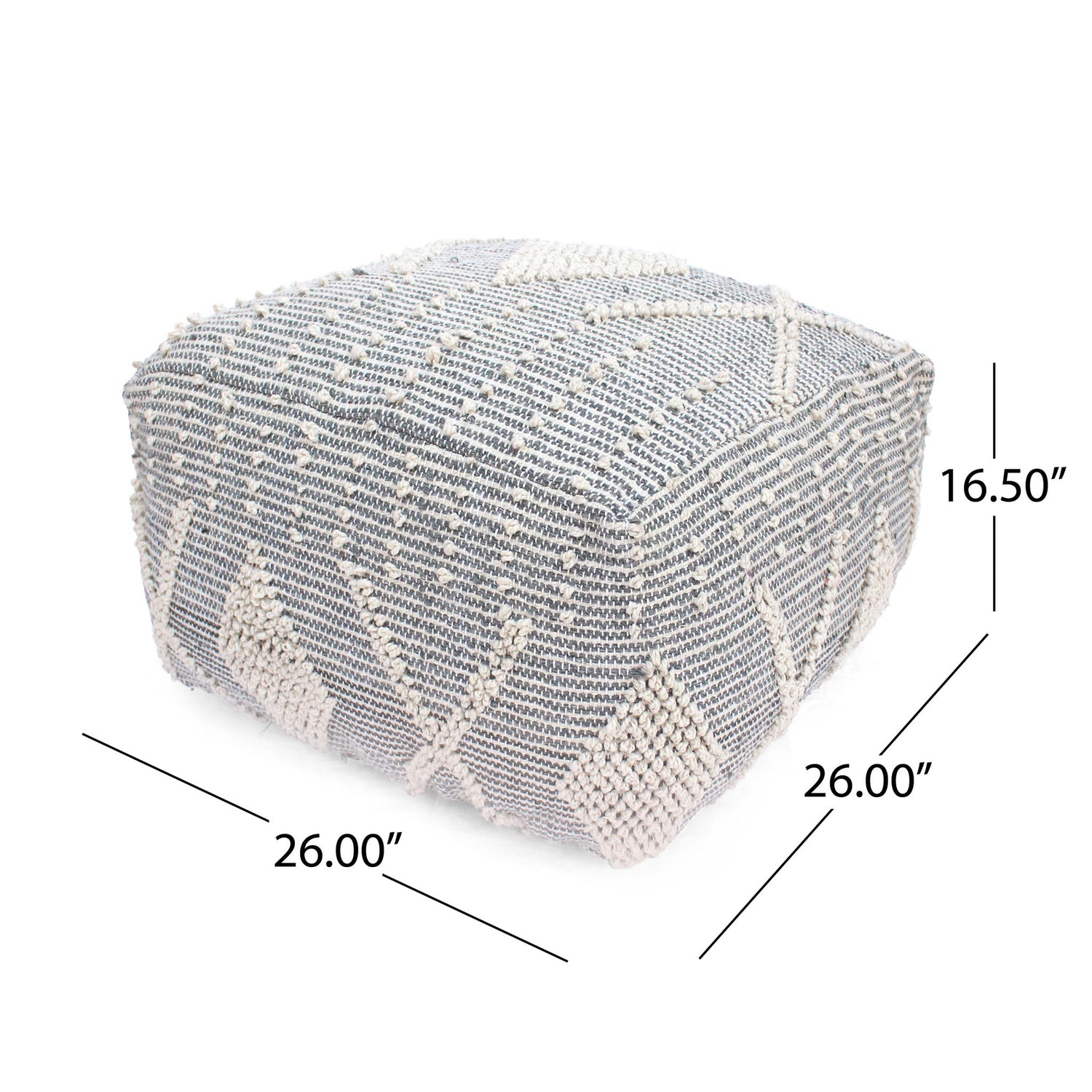 Diamond - Handcrafted Faux Yarn Pouf - Ivory / Gray