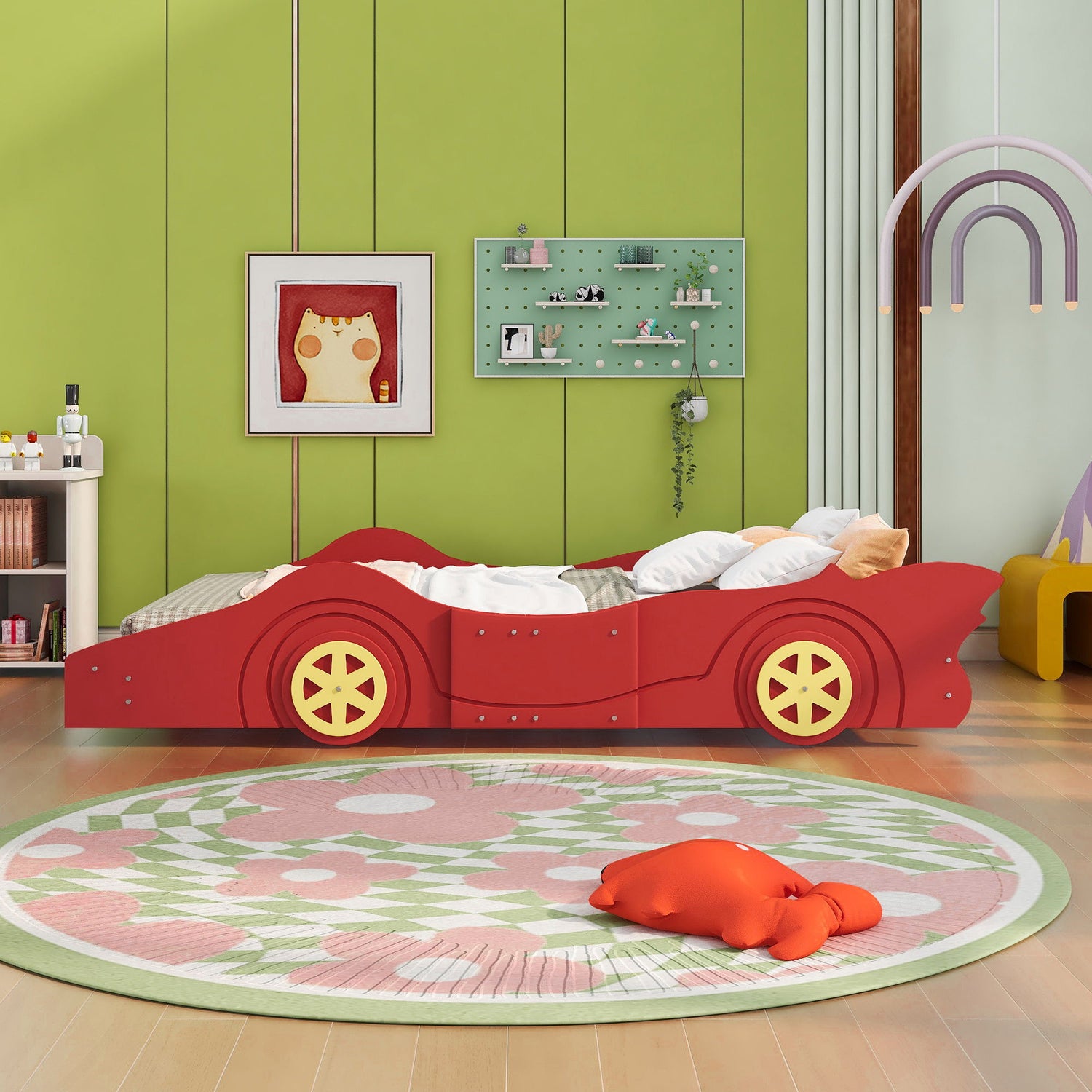 Race Car Shaped Platform Bed &amp; Wheels