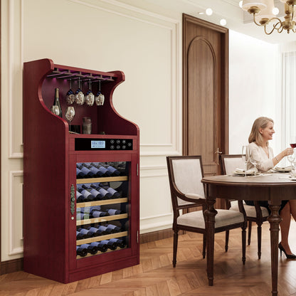 Wine Cooler Cabinet With Touch Control, 43 Bottle Capacity, Humidity &amp; Temperature Regulation - Cherry