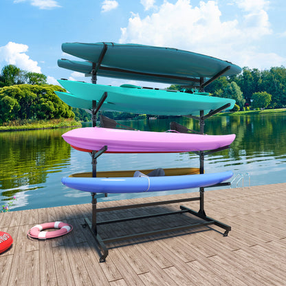 Freestanding Kayak Storage Rack With Lockable Wheels For Kayak, Canoe, Sup &amp; Surfboard