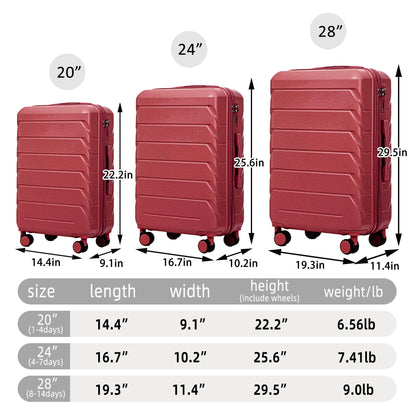 3 Pieces Set 20&quot; / 24&quot; / 28&quot; Spinner Wheel Luggage With Combination Lock