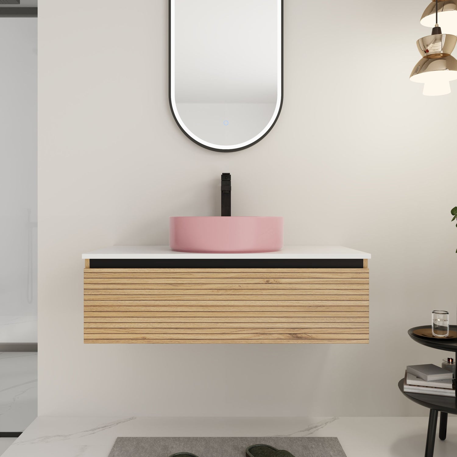 Wall Mounted Bathroom Vanity With Art Sink &amp; 1 Soft Close Drawer