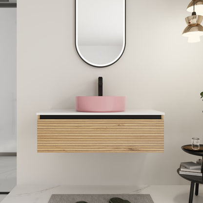 Wall Mounted Bathroom Vanity With Art Sink &amp; 1 Soft Close Drawer