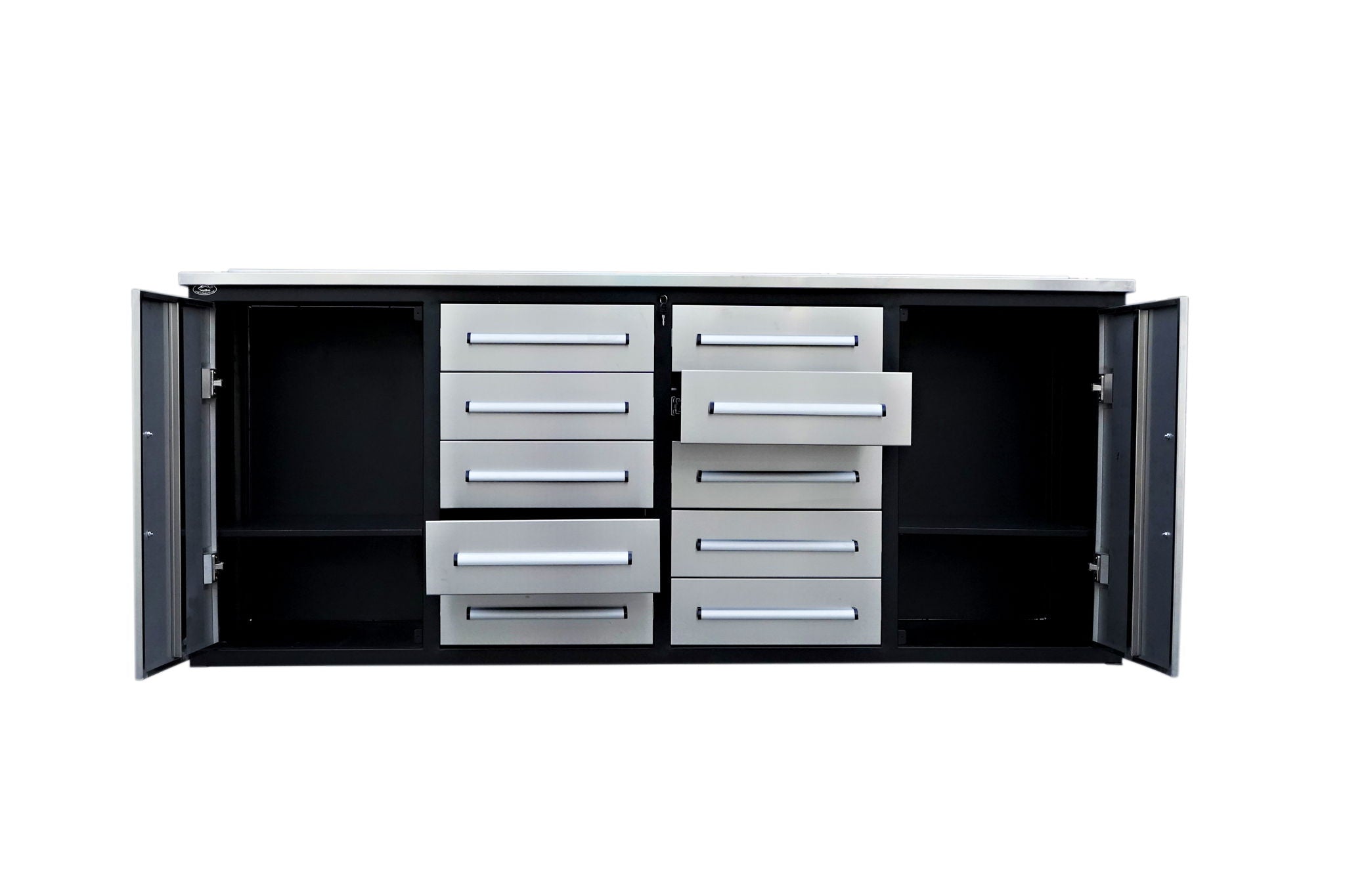 Storage Cabinets With Workbench (With 10 Drawers And 2 Cabinets)