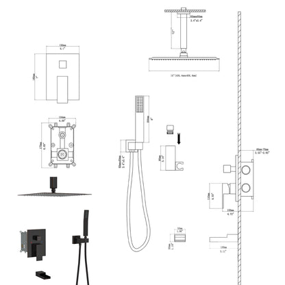 Shower System With Waterfall Tub Spout And 16&quot; Ceiling Mount Square Rain Shower - Oil-Rubbed Bronze