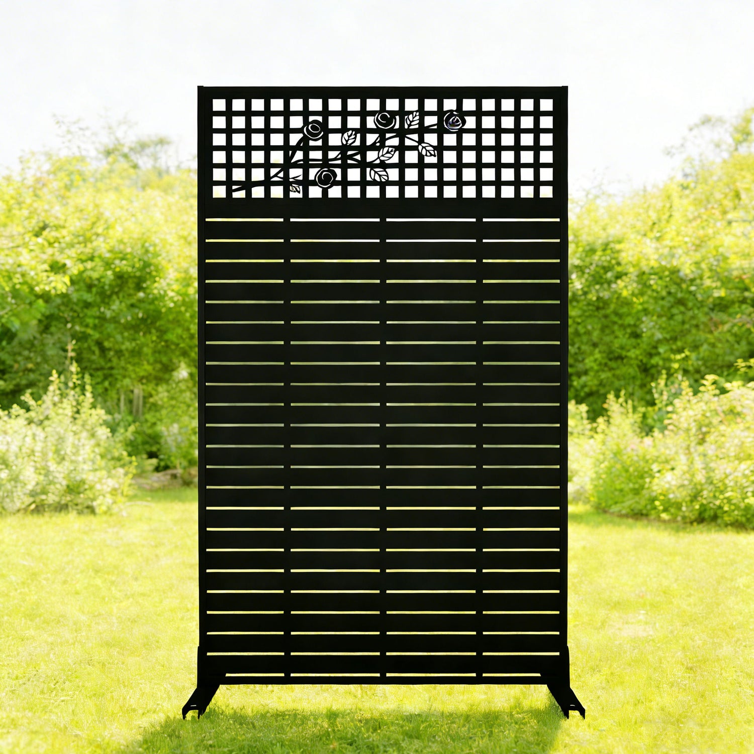 Outdoor / Indoor Divider With Freestanding Decorative Privacy Screen - Black