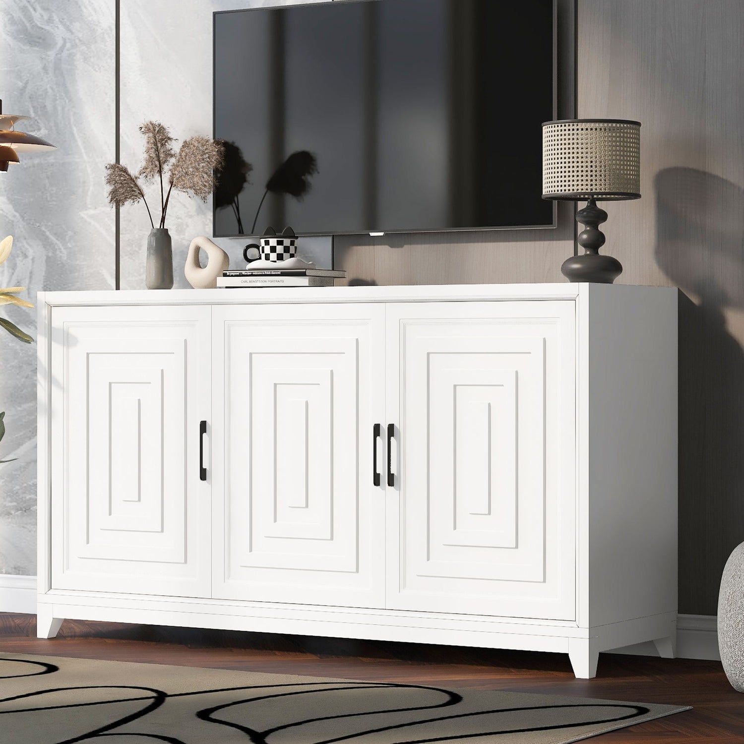 TV Stand For TVs Up To 65&quot;, Modern Entertainment Center Media Console Cabinet With 2 Spacious Storage Space