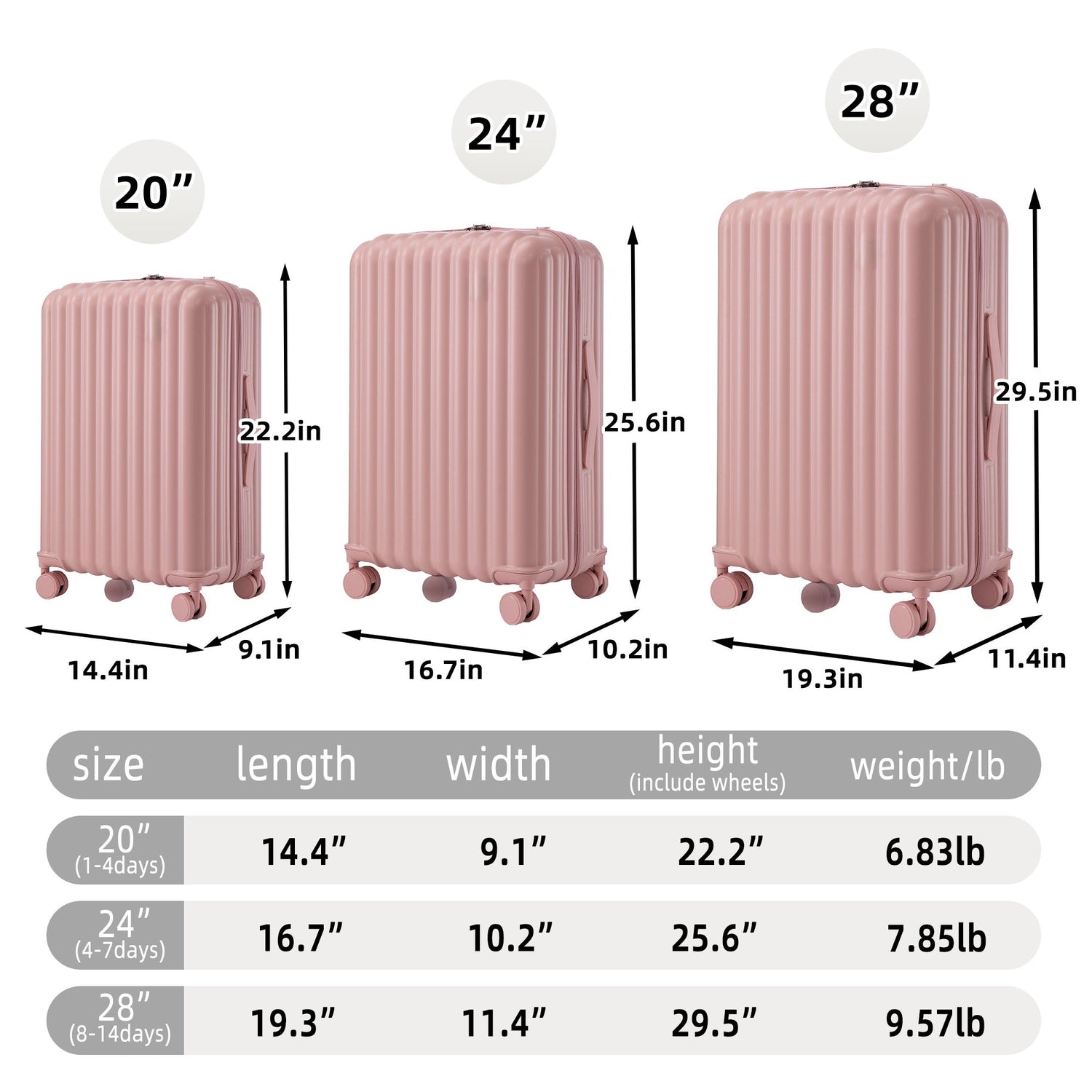 20&quot; / 24&quot; / 28&quot; 3 Pieces / Set Spinner Wheel Luggage, Carry On Suitcase, With Cup Holder &amp; USB Port &amp; Phone Holder