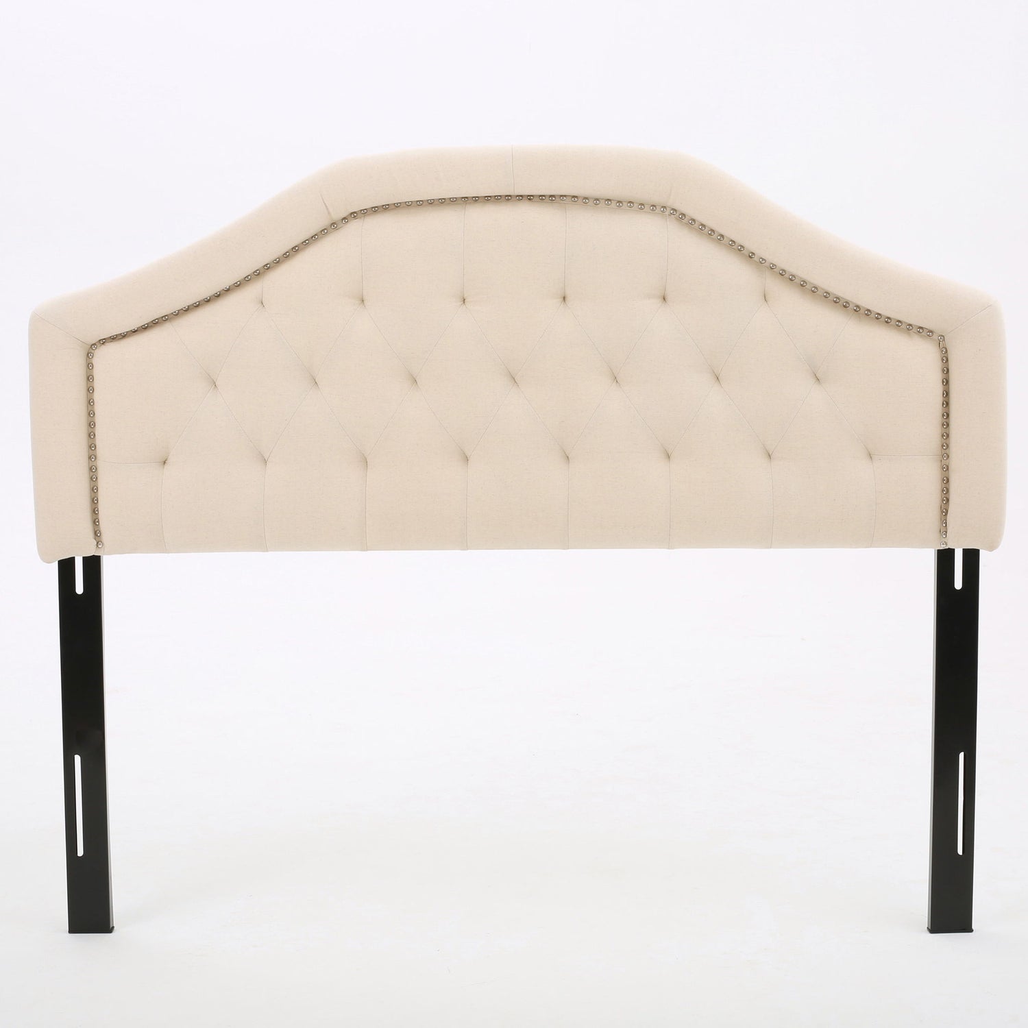 Queen &amp; Full Size Headboard With Diamond Tufting And Nailhead Trim - Beige