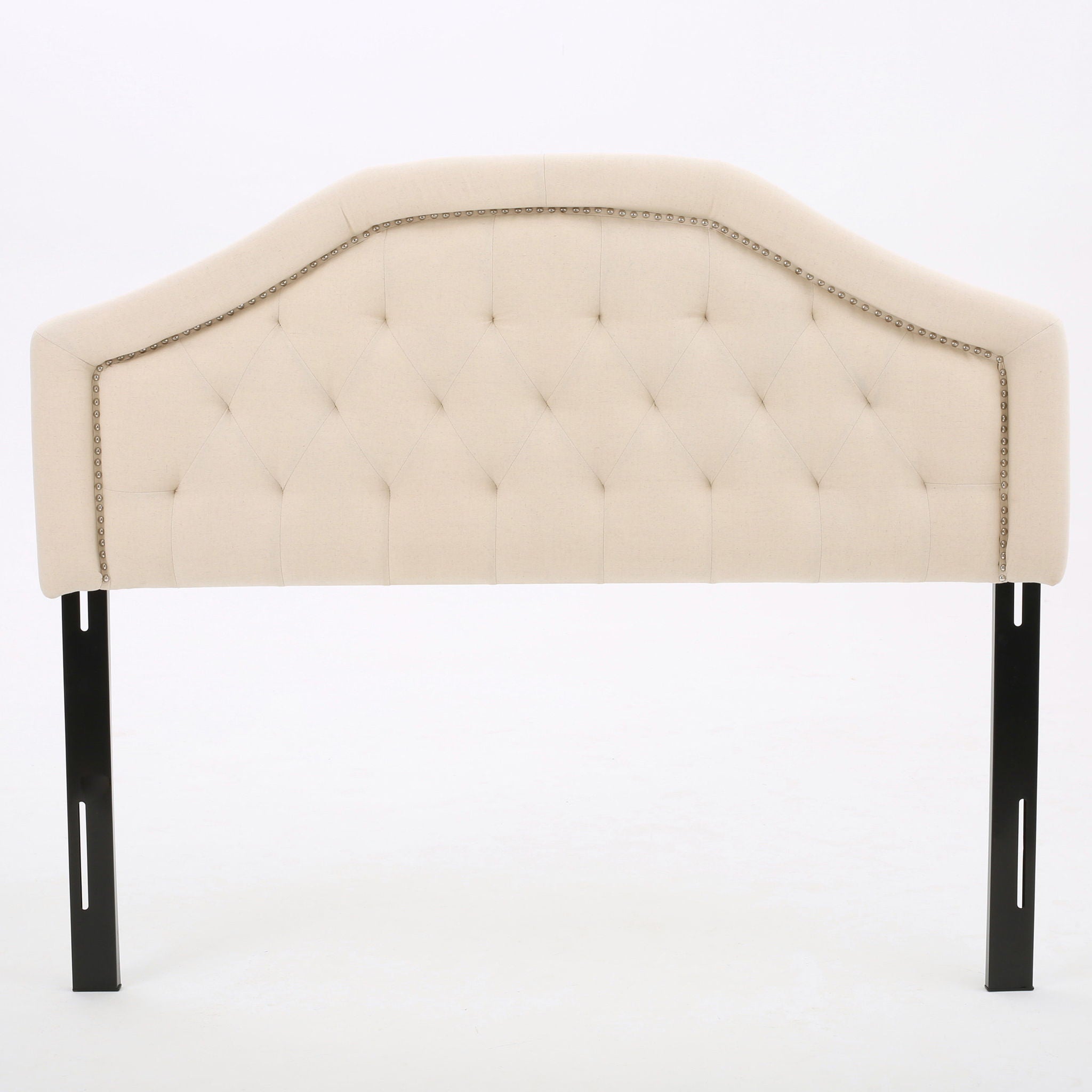 Queen &amp; Full Size Headboard With Diamond Tufting And Nailhead Trim - Beige
