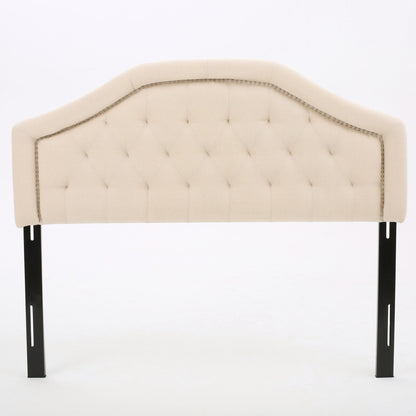 Queen &amp; Full Size Headboard With Diamond Tufting And Nailhead Trim - Beige