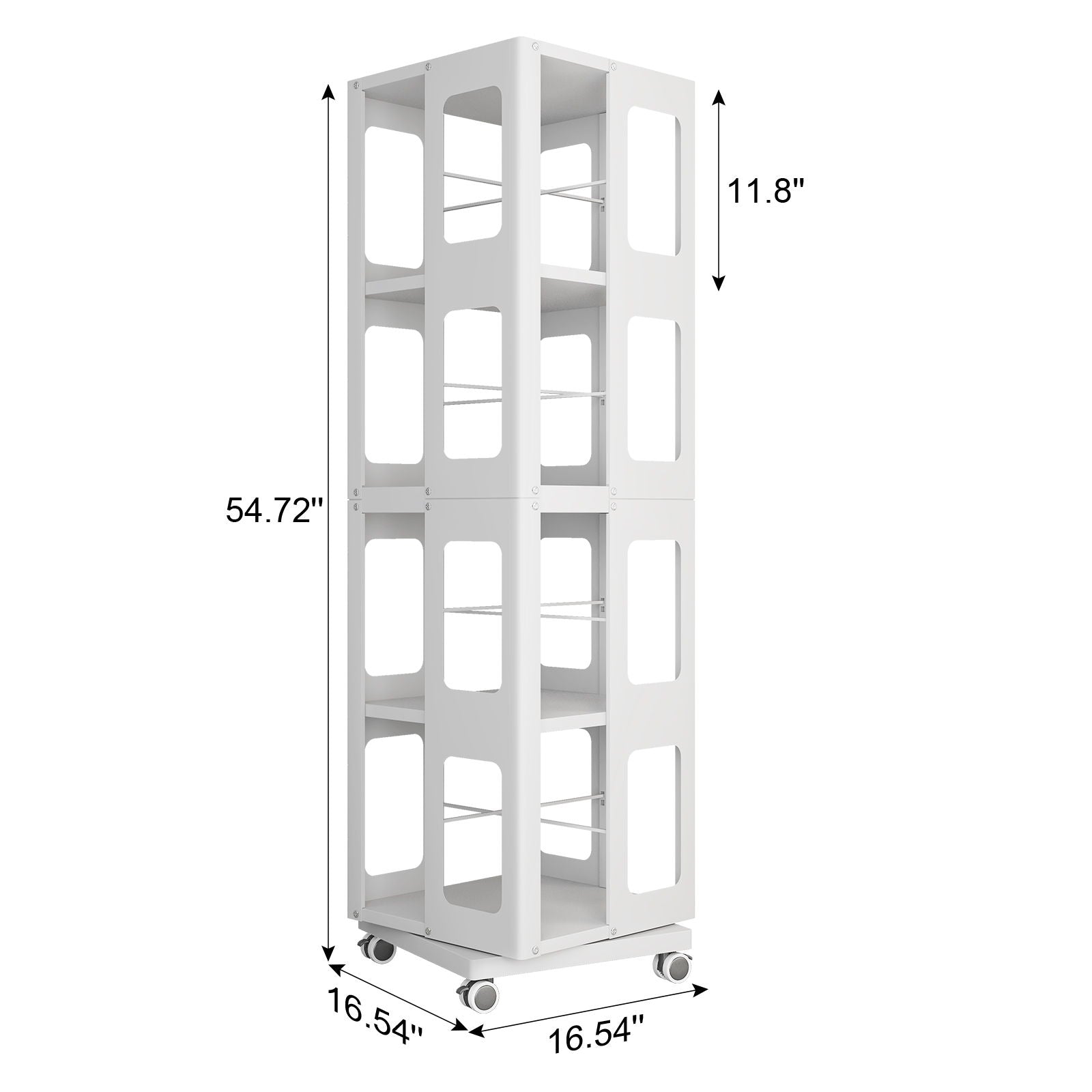 4 Tier All Steel Rotating Bookshelf With 360° Wheels, Large Size Sturdy &amp; Spacious Book Rack, New Style Bookshelf - White