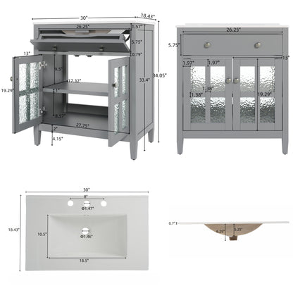 Bathroom Vanity With Ceramic Sink, Adjustable Shelf &amp; Tip Out Tray