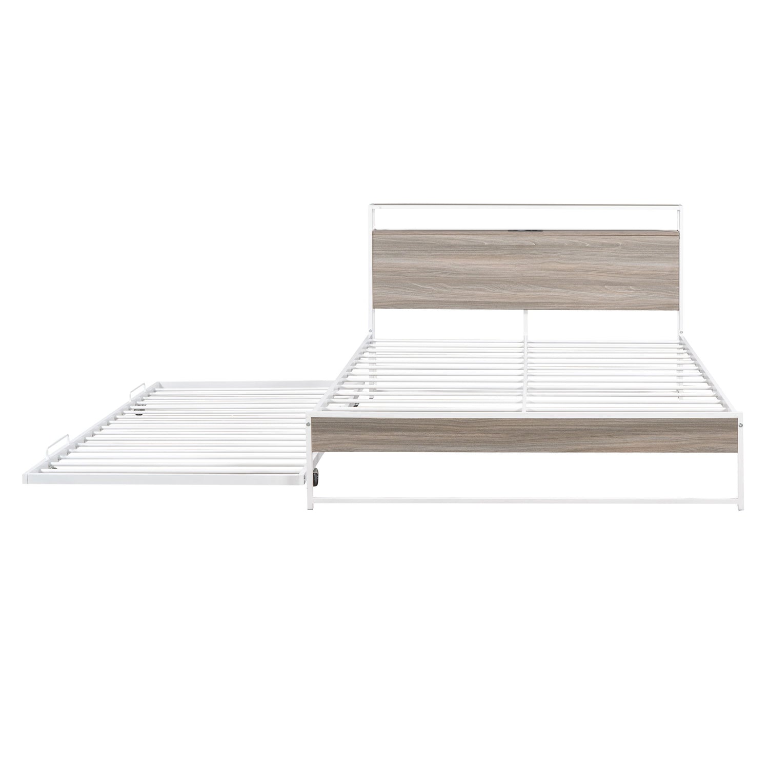 Platform Bed Frame With Trundle, USB Ports And Slat Support, No Box Spring Needed